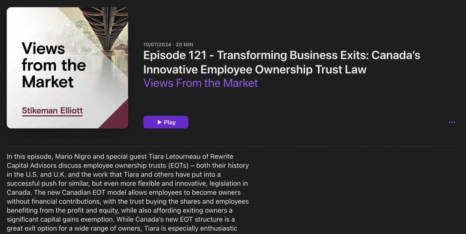 Transforming Business Exits: Canada’s Innovative Employee Ownership Trust Law